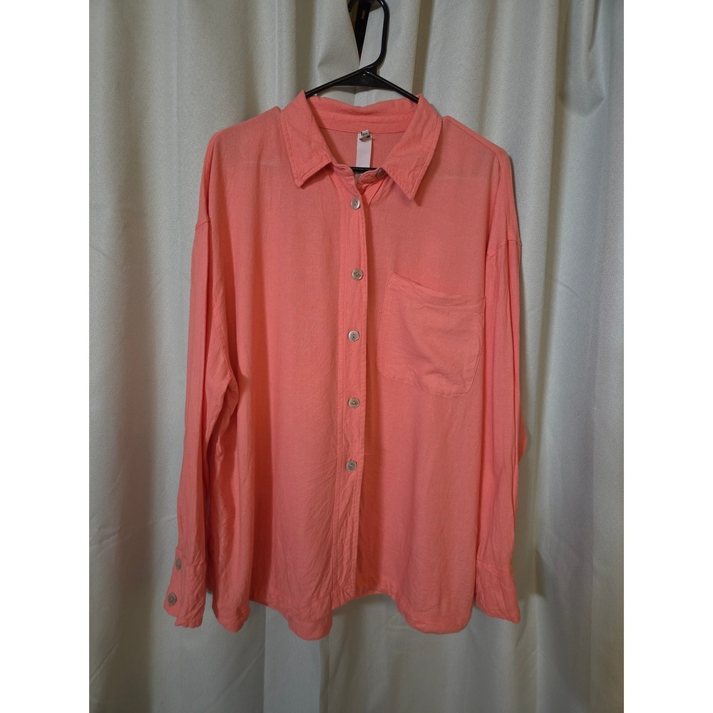 River Island London Coral Pink Linen Blend Button Down Shirt Womens Large